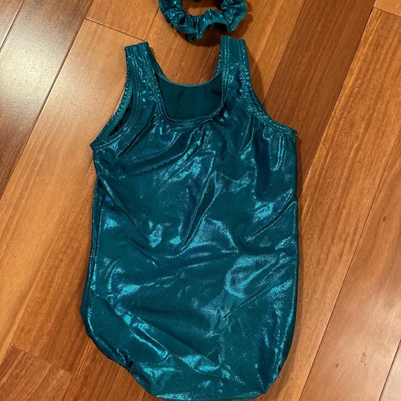 Look-It Gymnastics Dance Leotard W/ Scrunchy Blue & Silver S 3/4 - Like New! - Picture 3 of 5